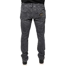 Dark Gray Tattered Cotton Skinny Denim Jeans