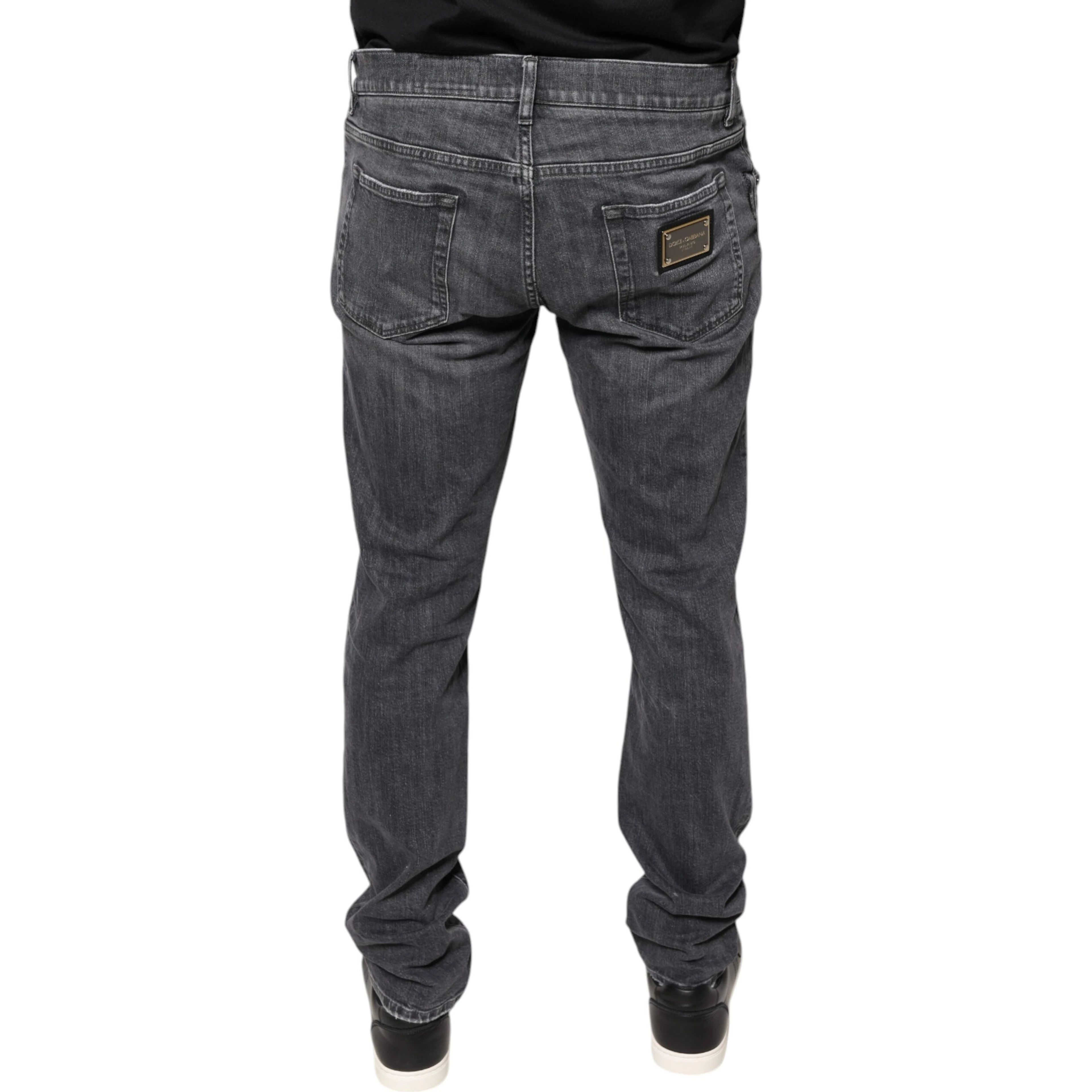 Dark Gray Tattered Cotton Skinny Denim Jeans