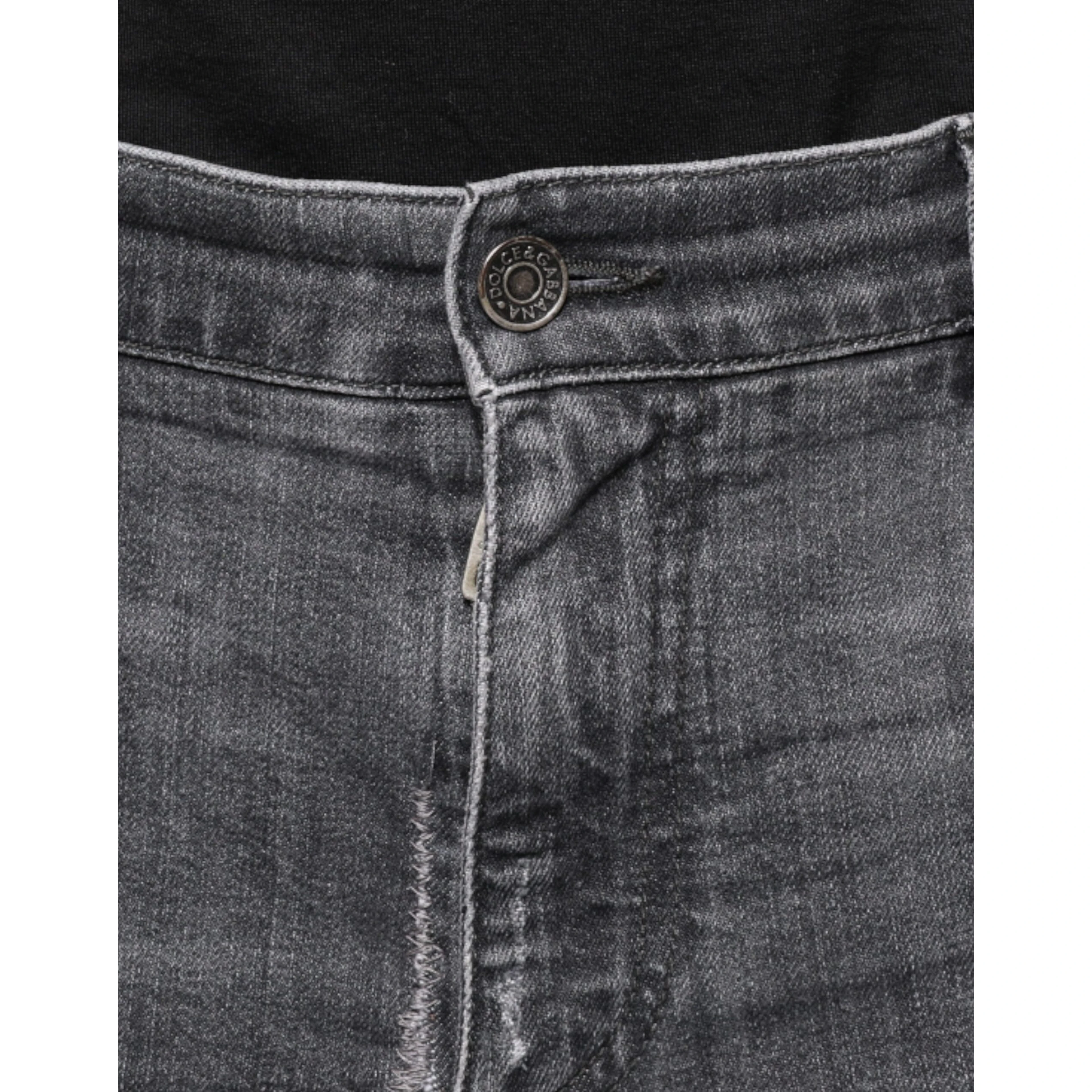 Dark Gray Tattered Cotton Skinny Denim Jeans
