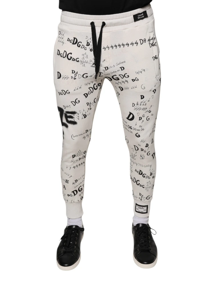 White Printed Cotton Jogger Sweatpants Pants