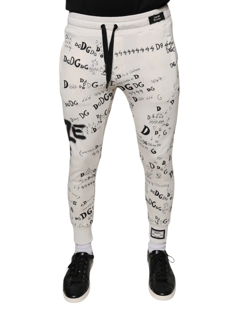 White Printed Cotton Jogger Sweatpants Pants