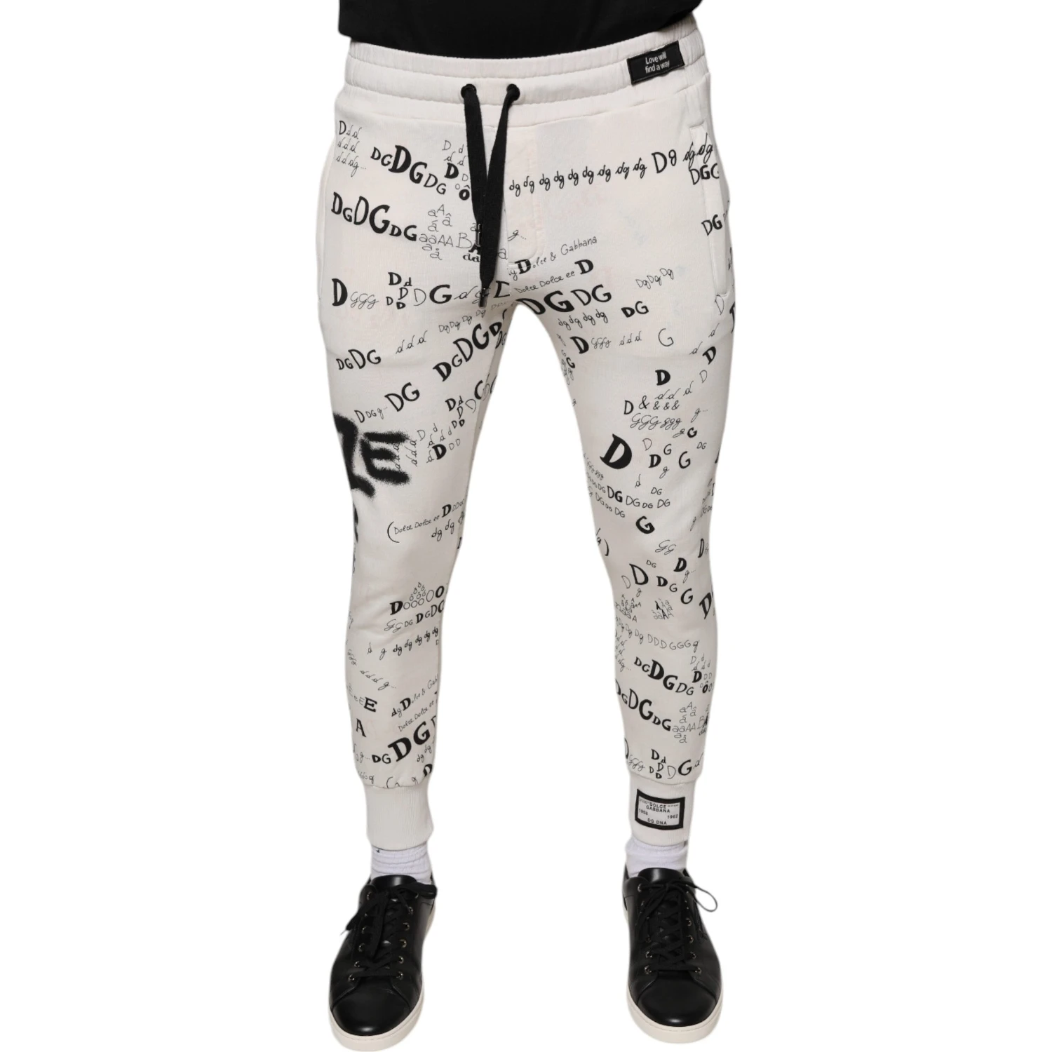 White Printed Cotton Jogger Sweatpants Pants