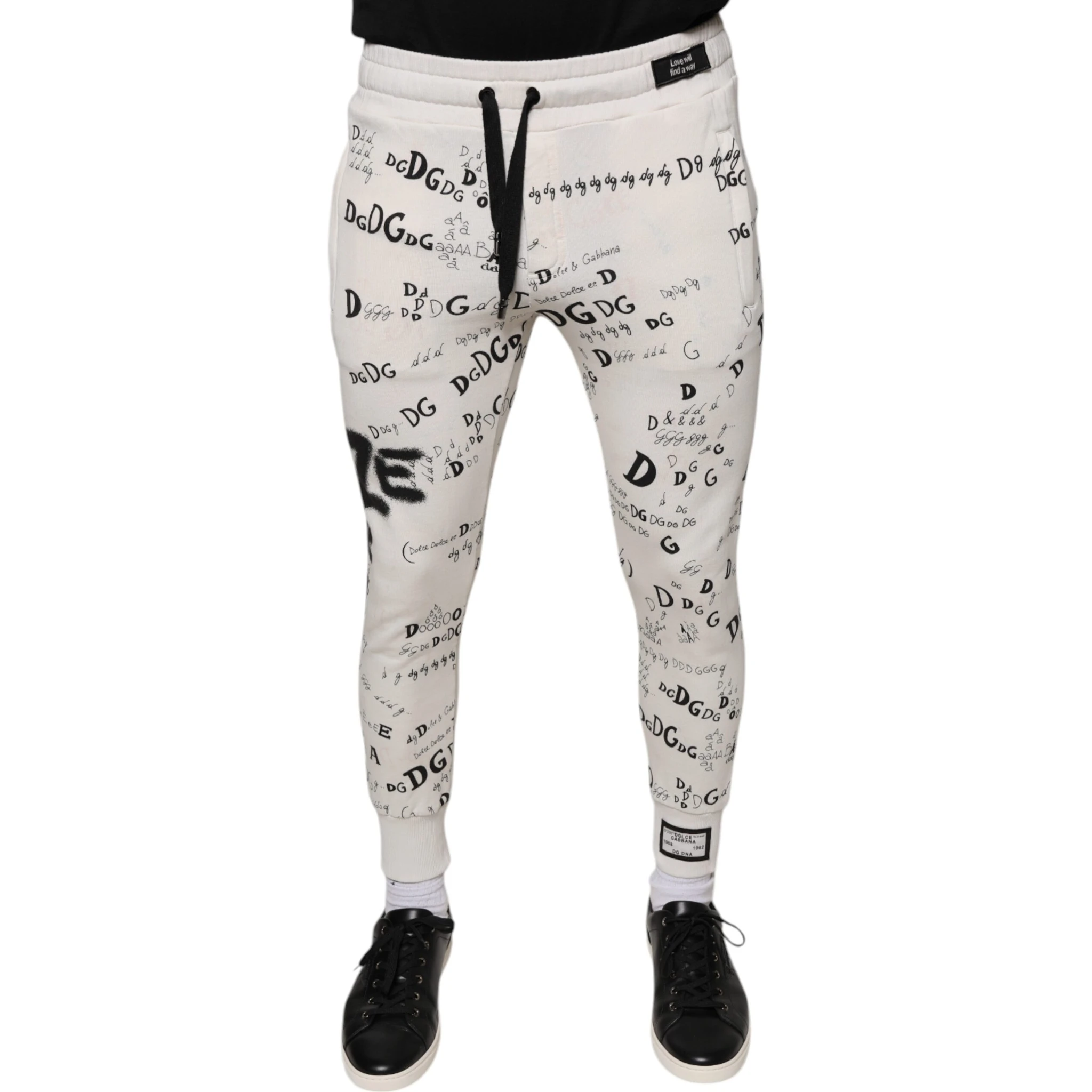 White Printed Cotton Jogger Sweatpants Pants