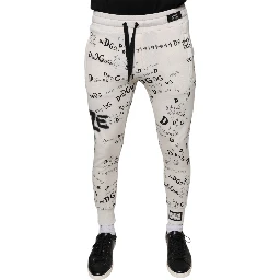 White Printed Cotton Jogger Sweatpants Pants