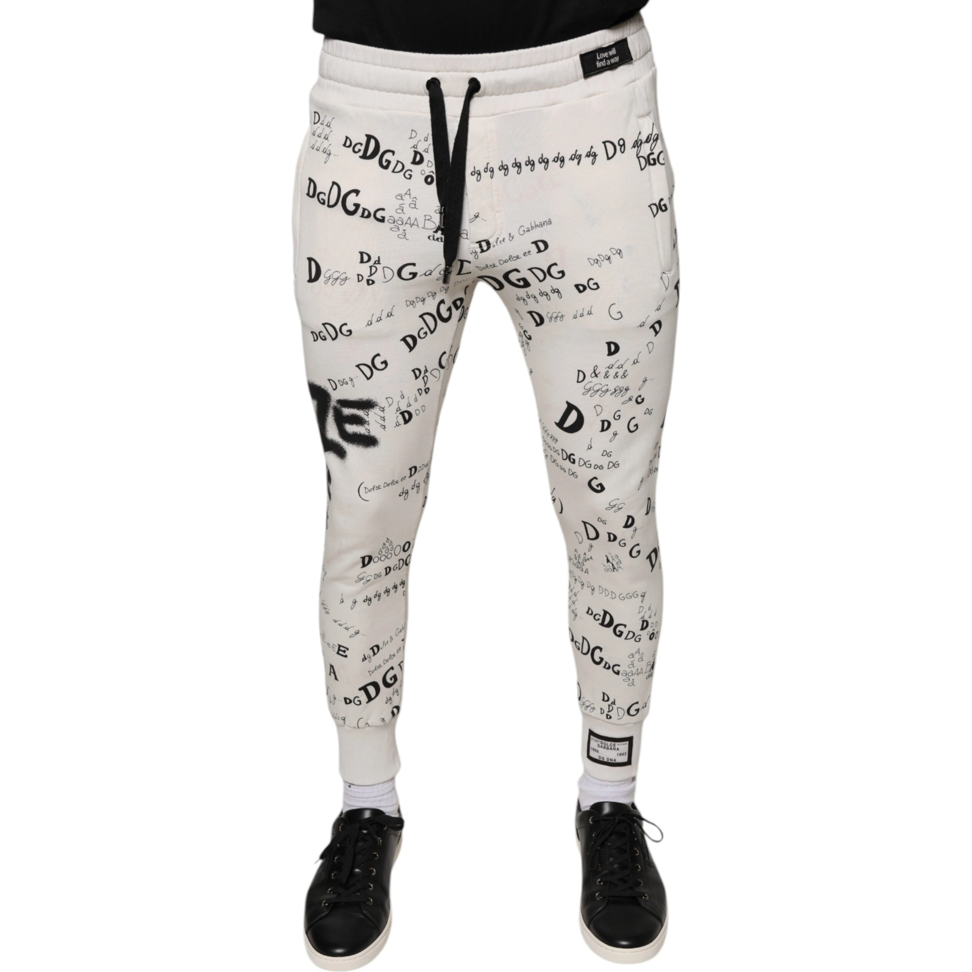 White Printed Cotton Jogger Sweatpants Pants
