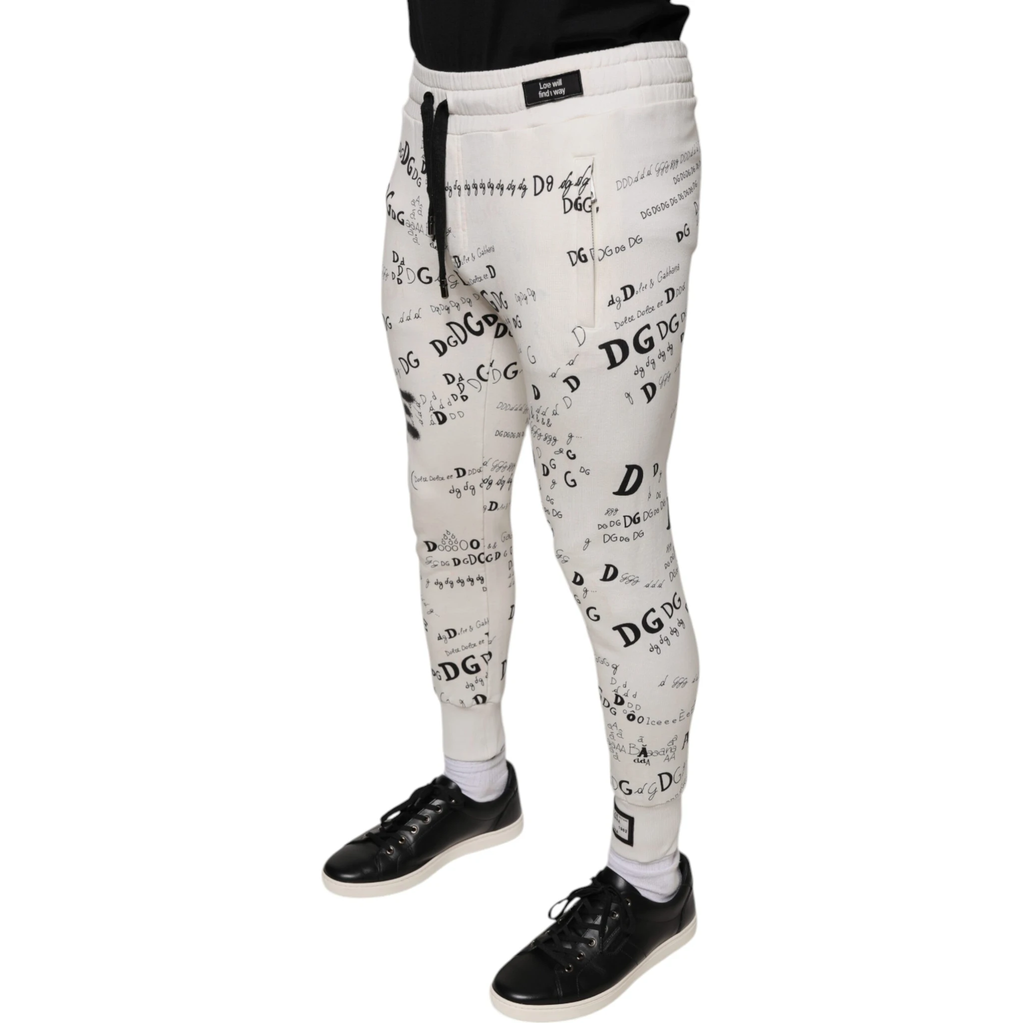 White Printed Cotton Jogger Sweatpants Pants