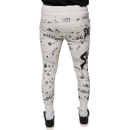 White Printed Cotton Jogger Sweatpants Pants