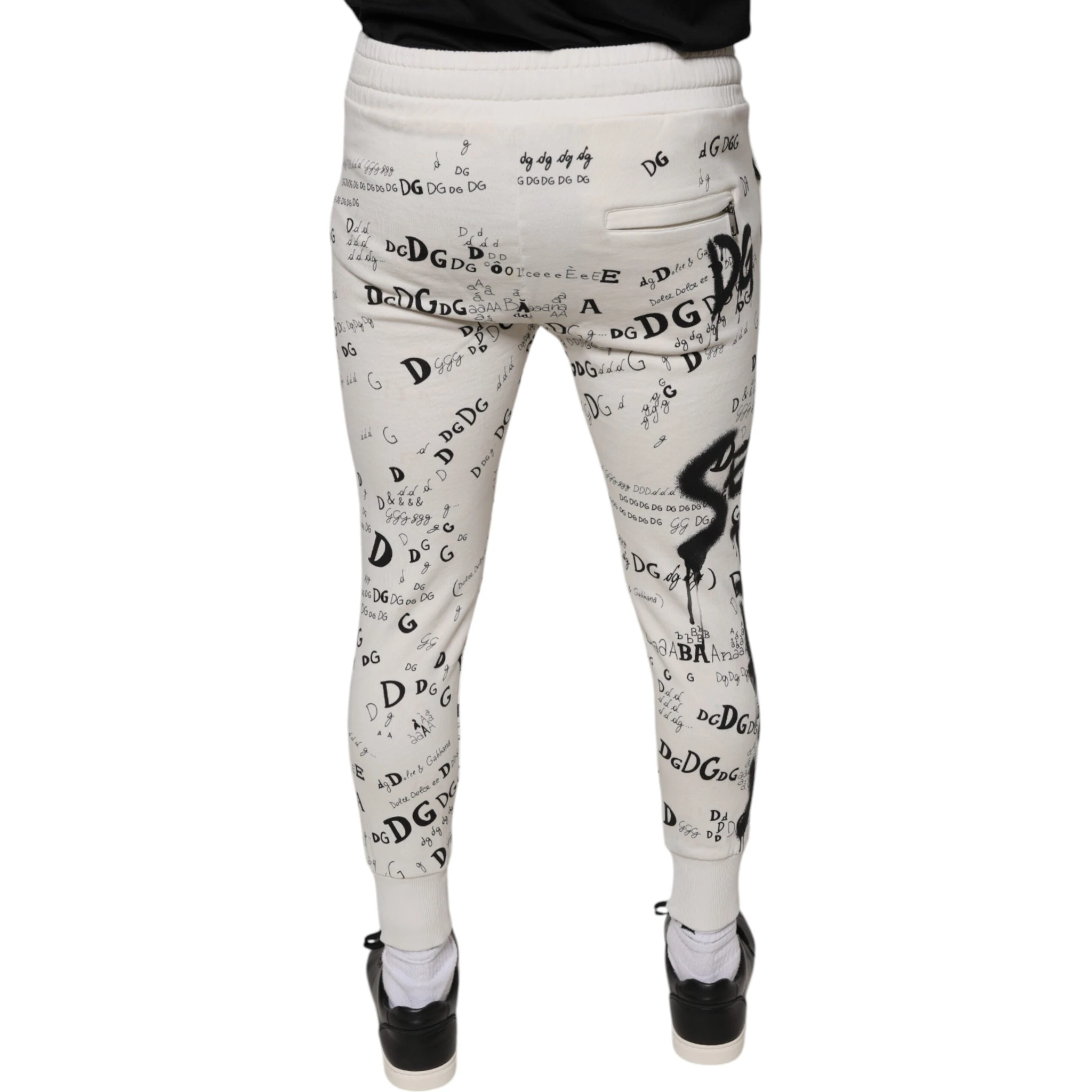 White Printed Cotton Jogger Sweatpants Pants