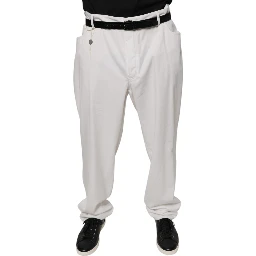 White Cotton Men Dress Tapered Pants