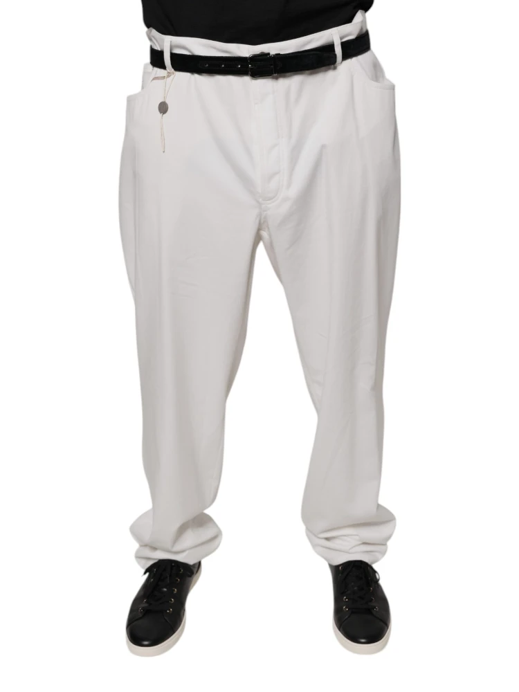 White Cotton Men Dress Tapered Pants