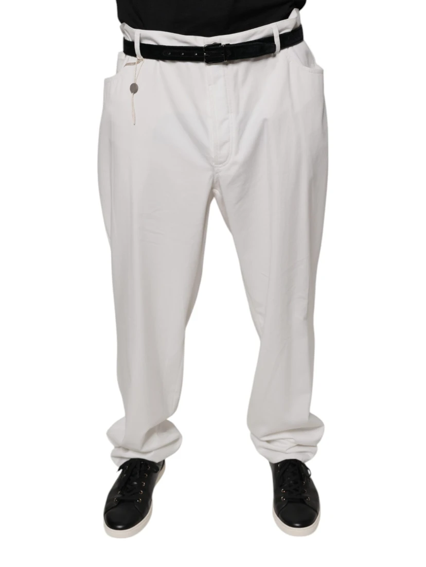 White Cotton Men Dress Tapered Pants
