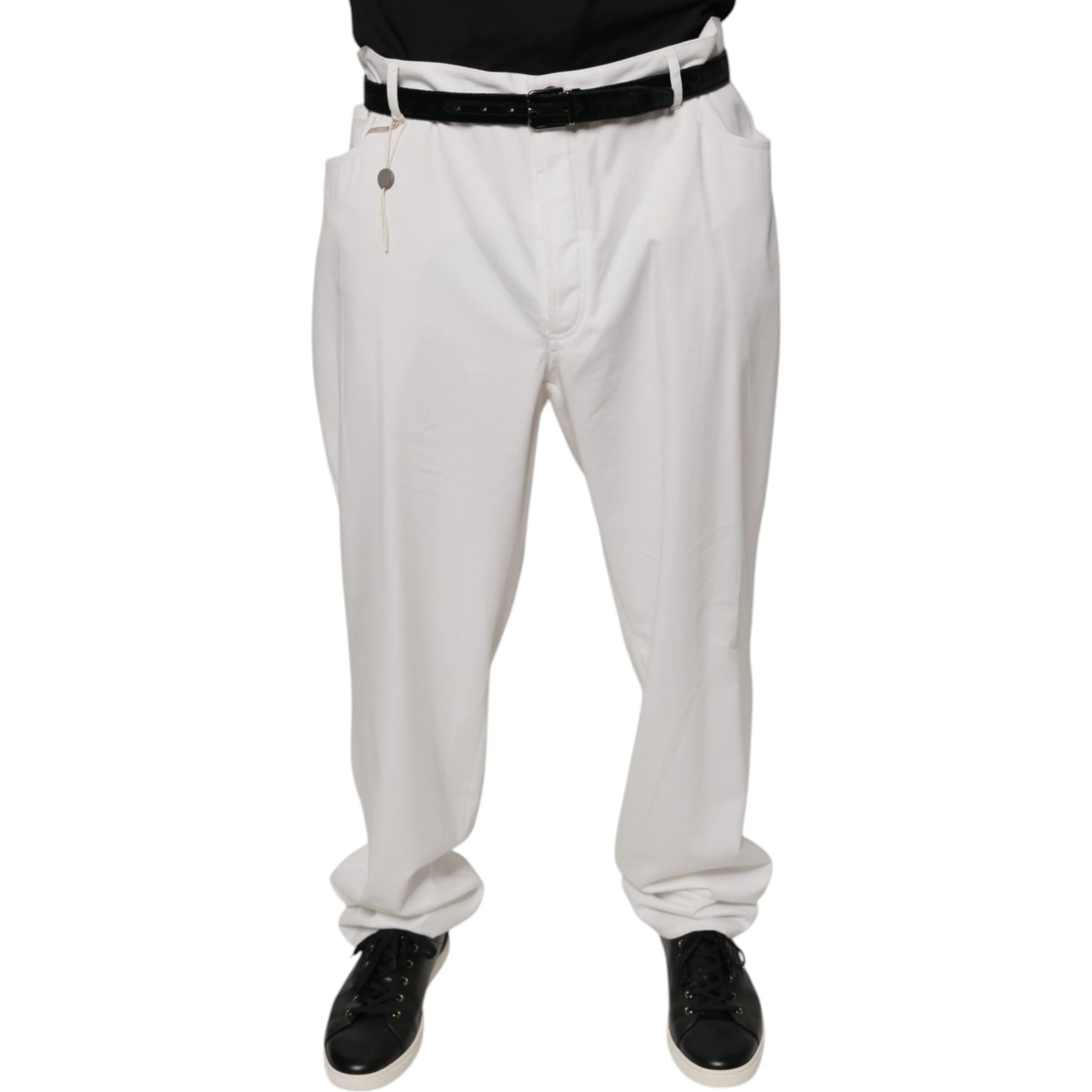 White Cotton Men Dress Tapered Pants