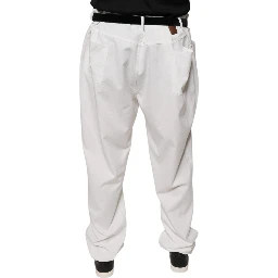 White Cotton Men Dress Tapered Pants