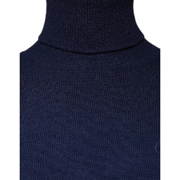Blue Wool Knit Turtleneck Pullover Sweater