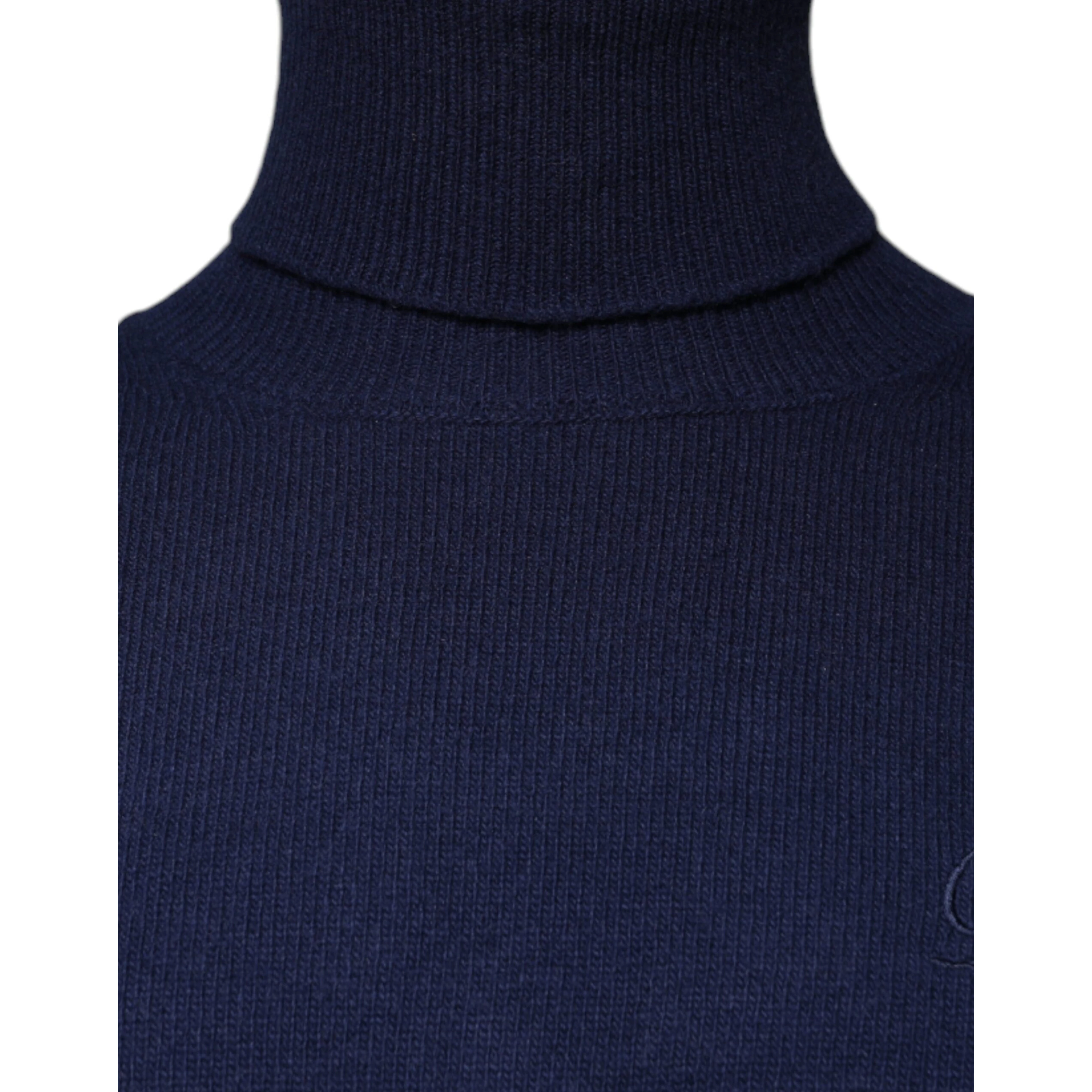 Blue Wool Knit Turtleneck Pullover Sweater
