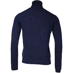 Blue Wool Knit Turtleneck Pullover Sweater