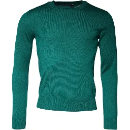 Green Wool Knit Crew Neck Pullover Sweater