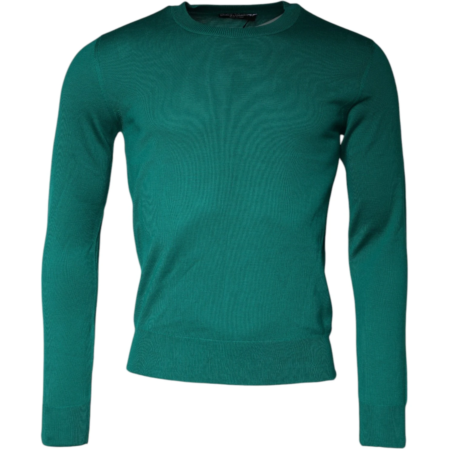 Green Wool Knit Crew Neck Pullover Sweater