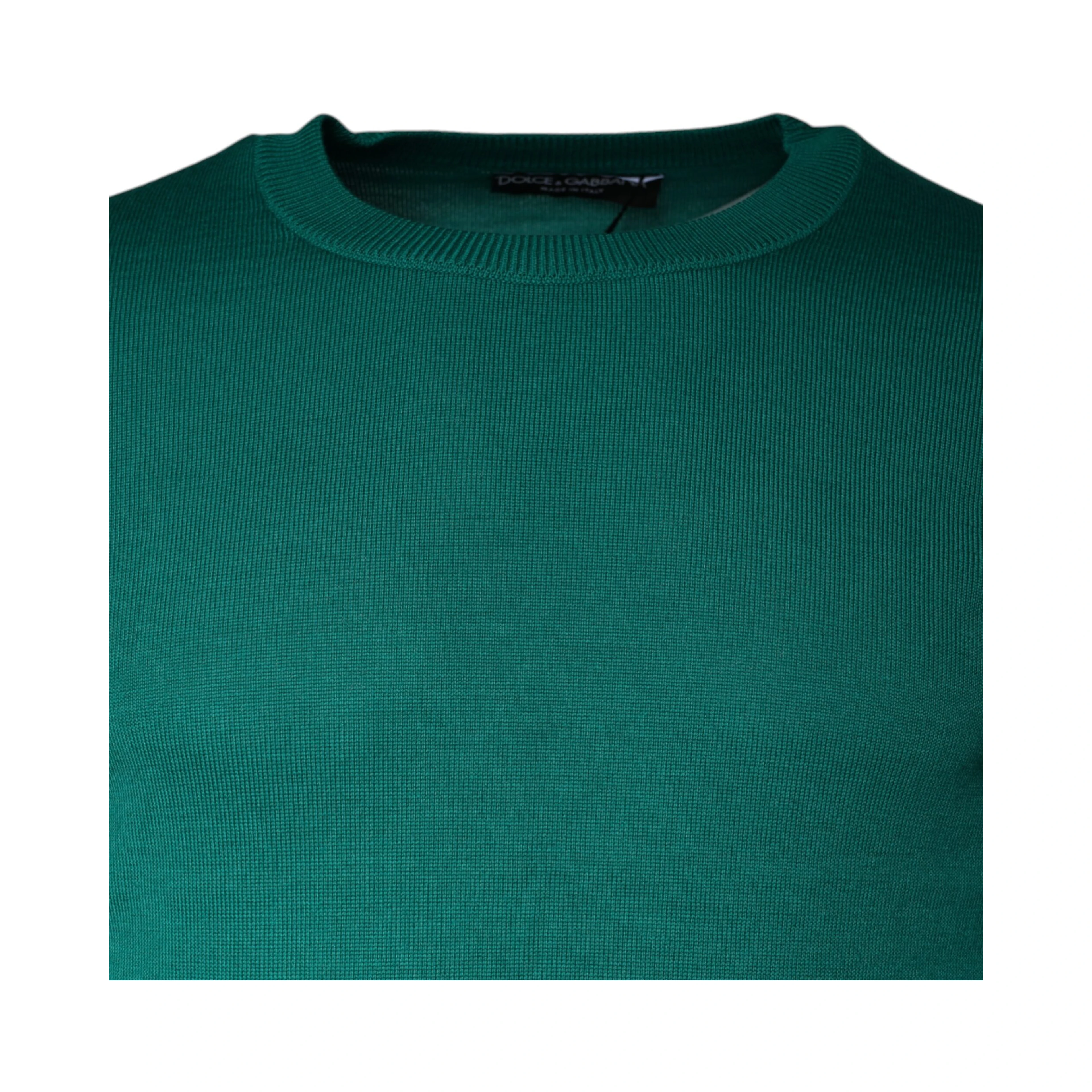 Green Wool Knit Crew Neck Pullover Sweater