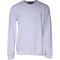 White Embossed Logo Crew Neck Men Sweatshirt Sweater