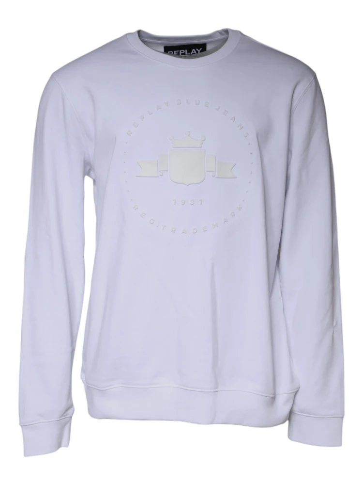 White Embossed Logo Crew Neck Men Sweatshirt Sweater