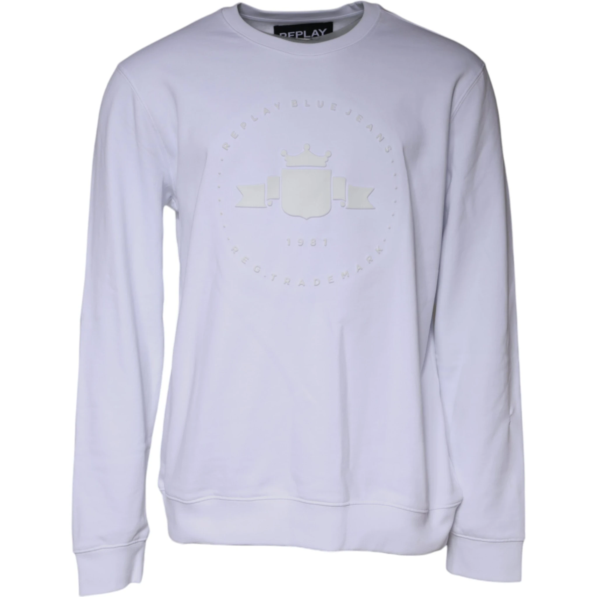 White Embossed Logo Crew Neck Men Sweatshirt Sweater