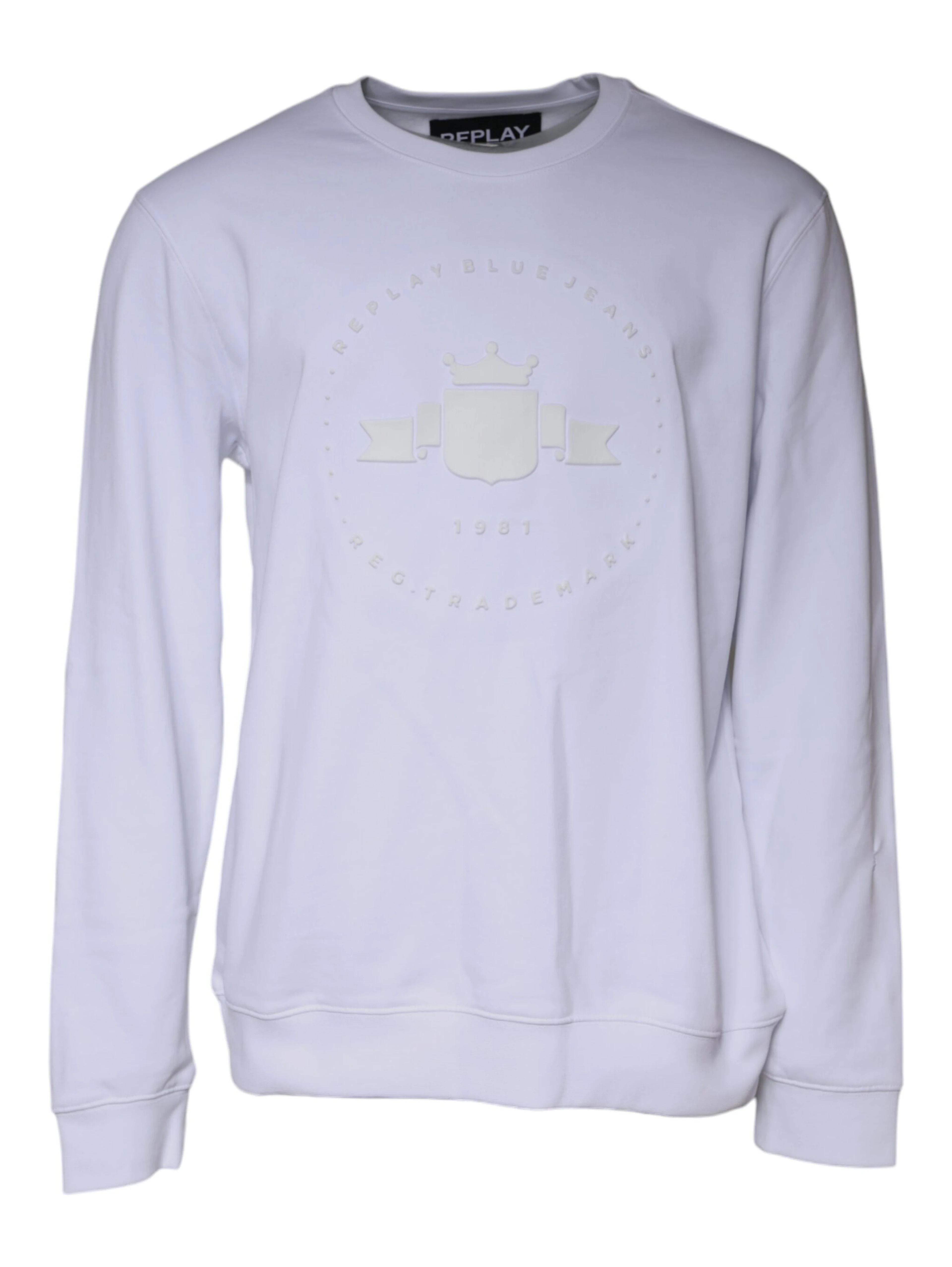 White Embossed Logo Crew Neck Men Sweatshirt Sweater