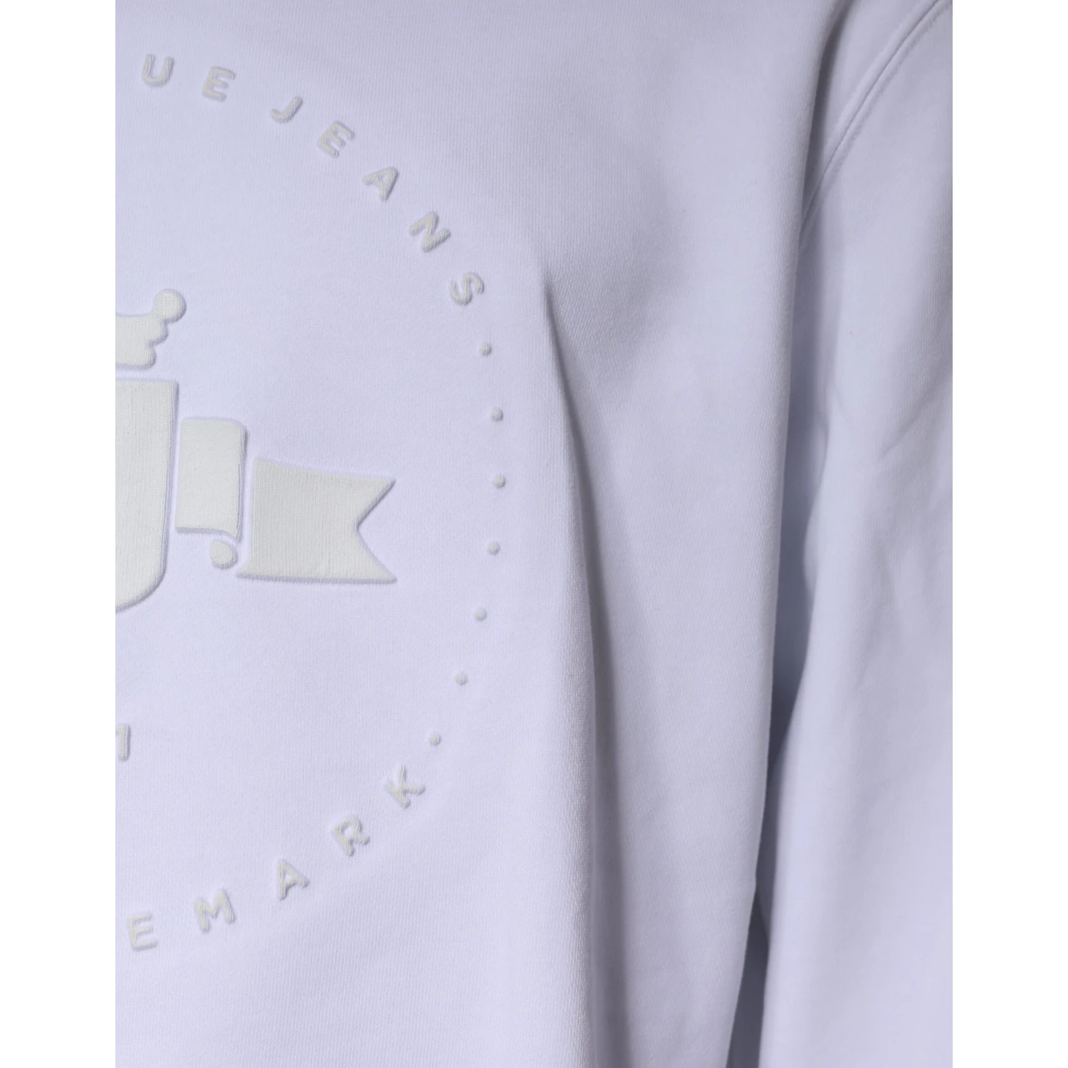 White Embossed Logo Crew Neck Men Sweatshirt Sweater