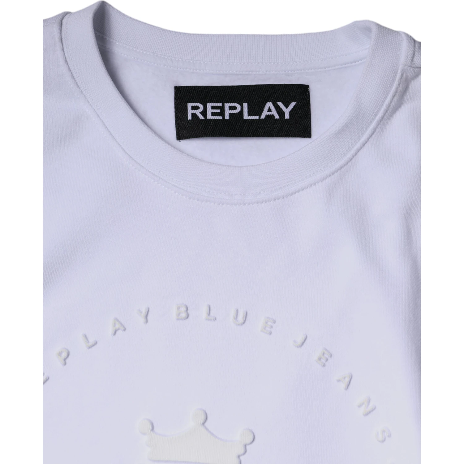 White Embossed Logo Crew Neck Men Sweatshirt Sweater