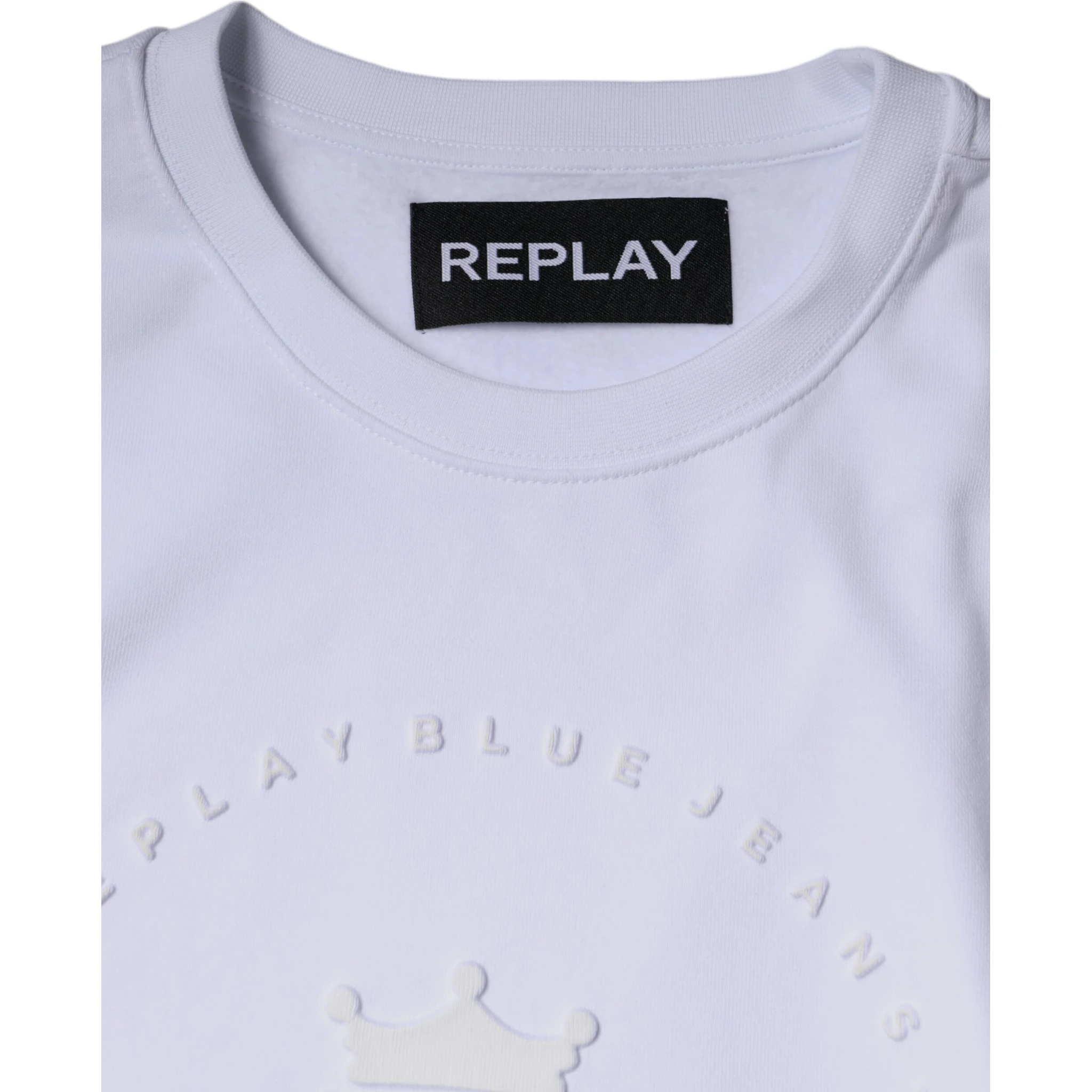 White Embossed Logo Crew Neck Men Sweatshirt Sweater
