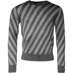 Gray Stripes Long Sleeve Round Neck Pullover Sweater