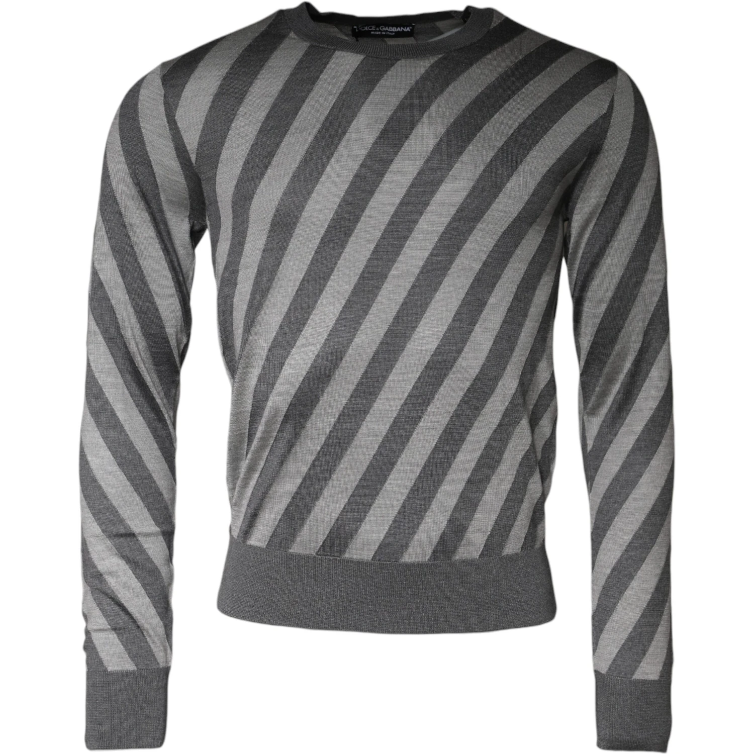 Gray Stripes Long Sleeve Round Neck Pullover Sweater