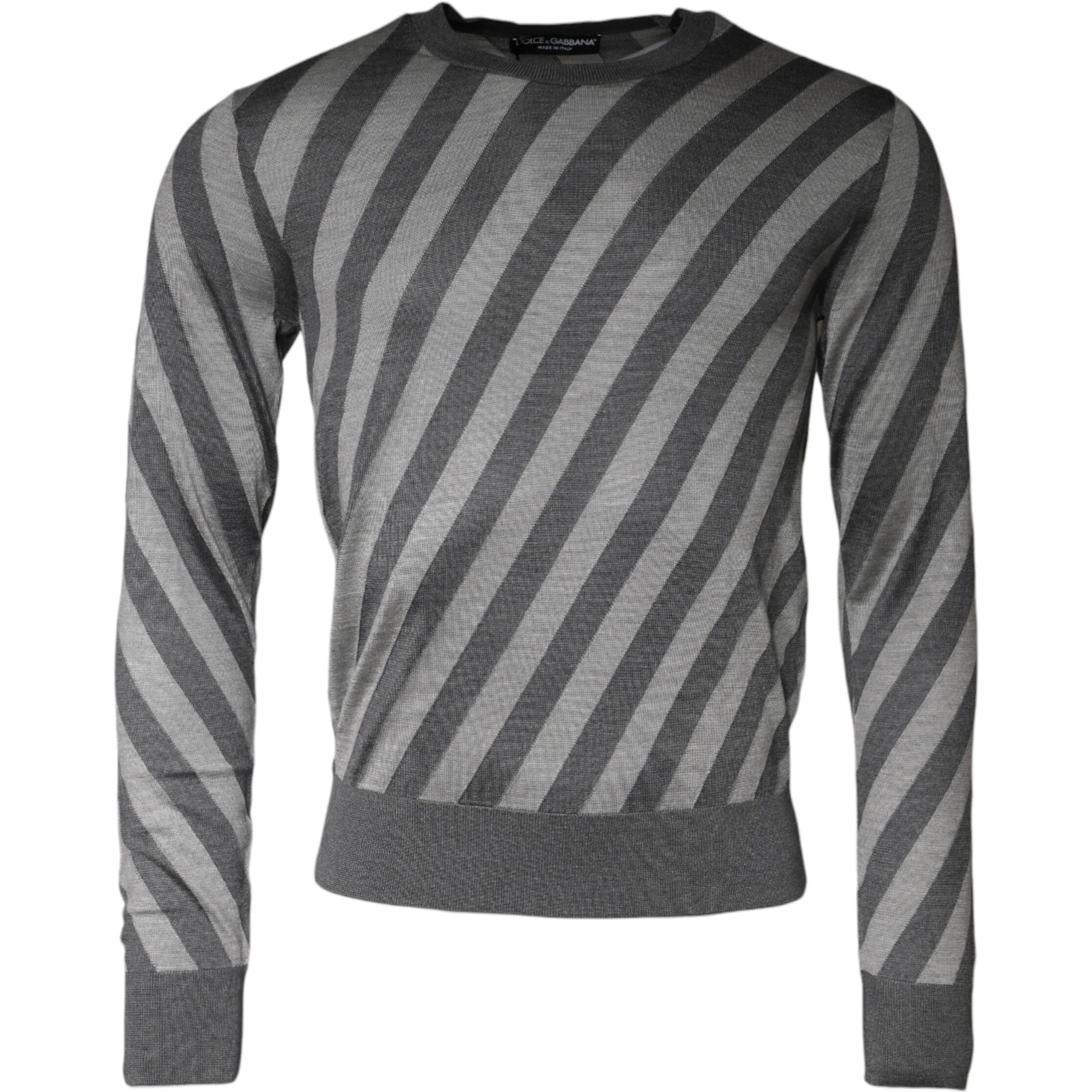 Gray Stripes Long Sleeve Round Neck Pullover Sweater