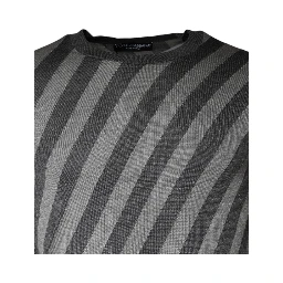 Gray Stripes Long Sleeve Round Neck Pullover Sweater