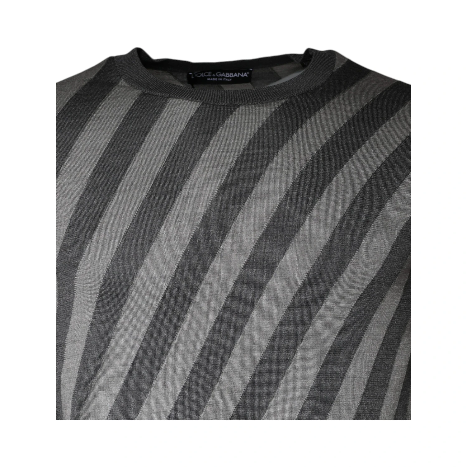 Gray Stripes Long Sleeve Round Neck Pullover Sweater