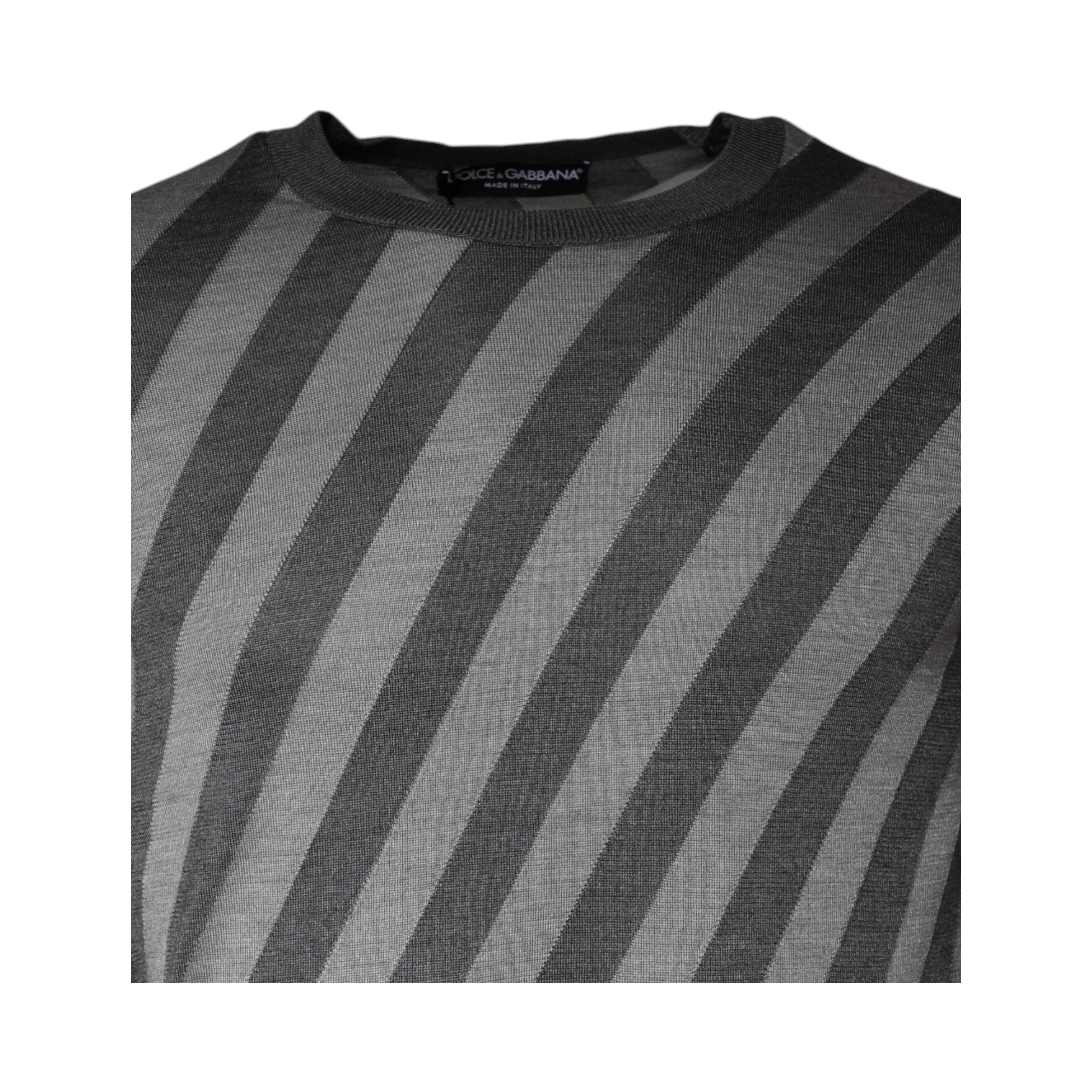 Gray Stripes Long Sleeve Round Neck Pullover Sweater