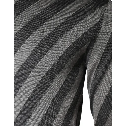 Gray Stripes Long Sleeve Round Neck Pullover Sweater