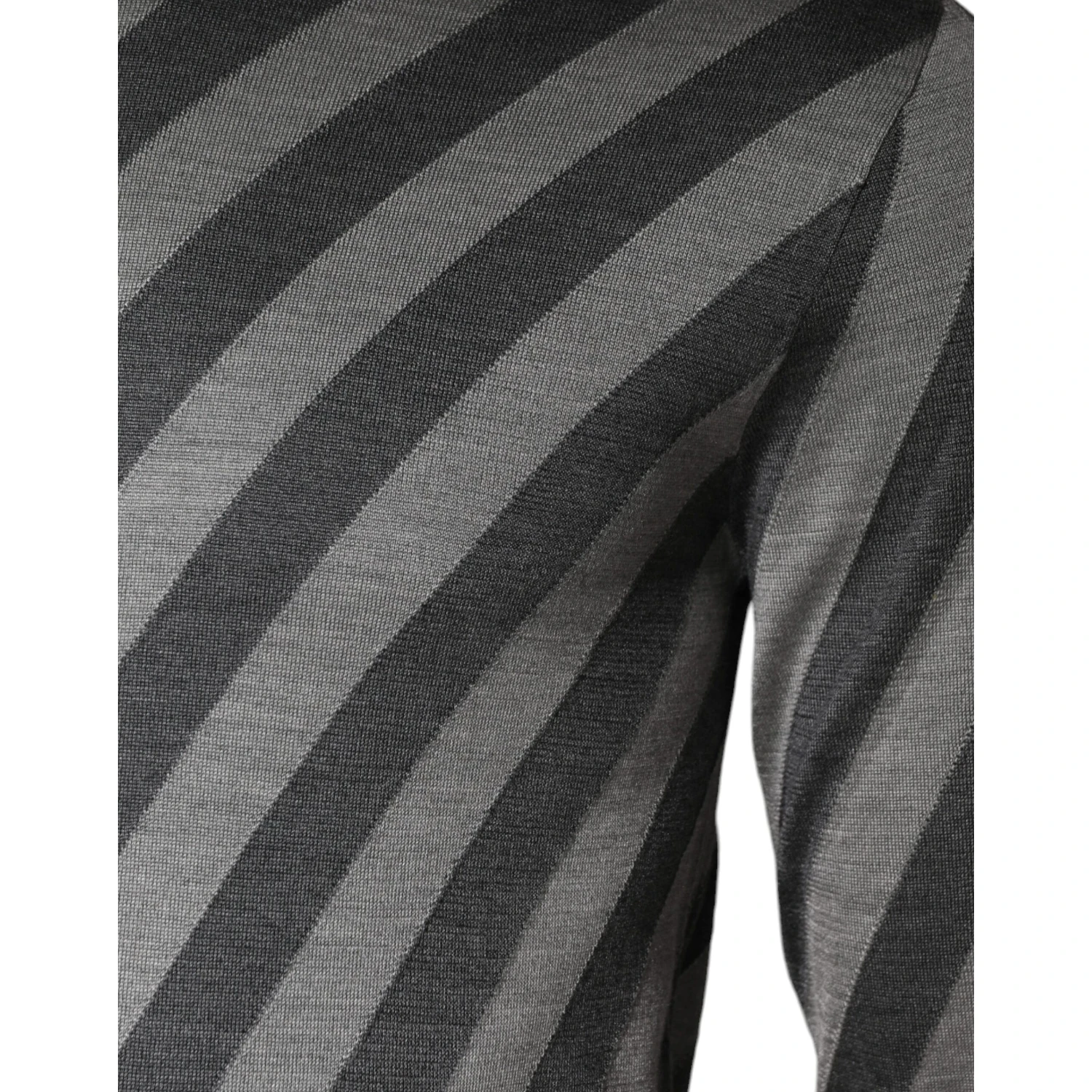 Gray Stripes Long Sleeve Round Neck Pullover Sweater