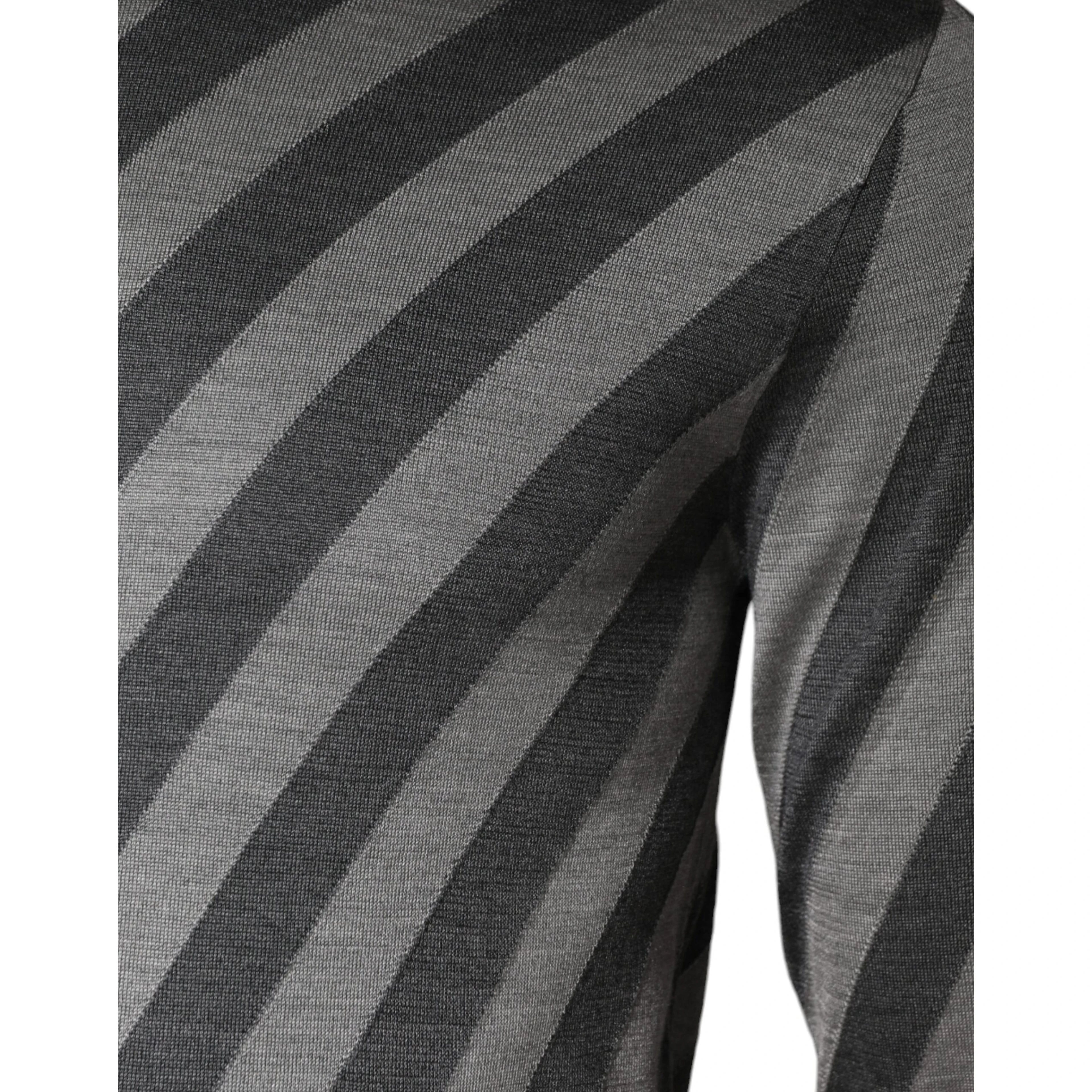 Gray Stripes Long Sleeve Round Neck Pullover Sweater