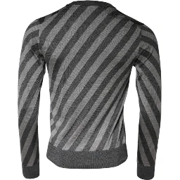 Gray Stripes Long Sleeve Round Neck Pullover Sweater