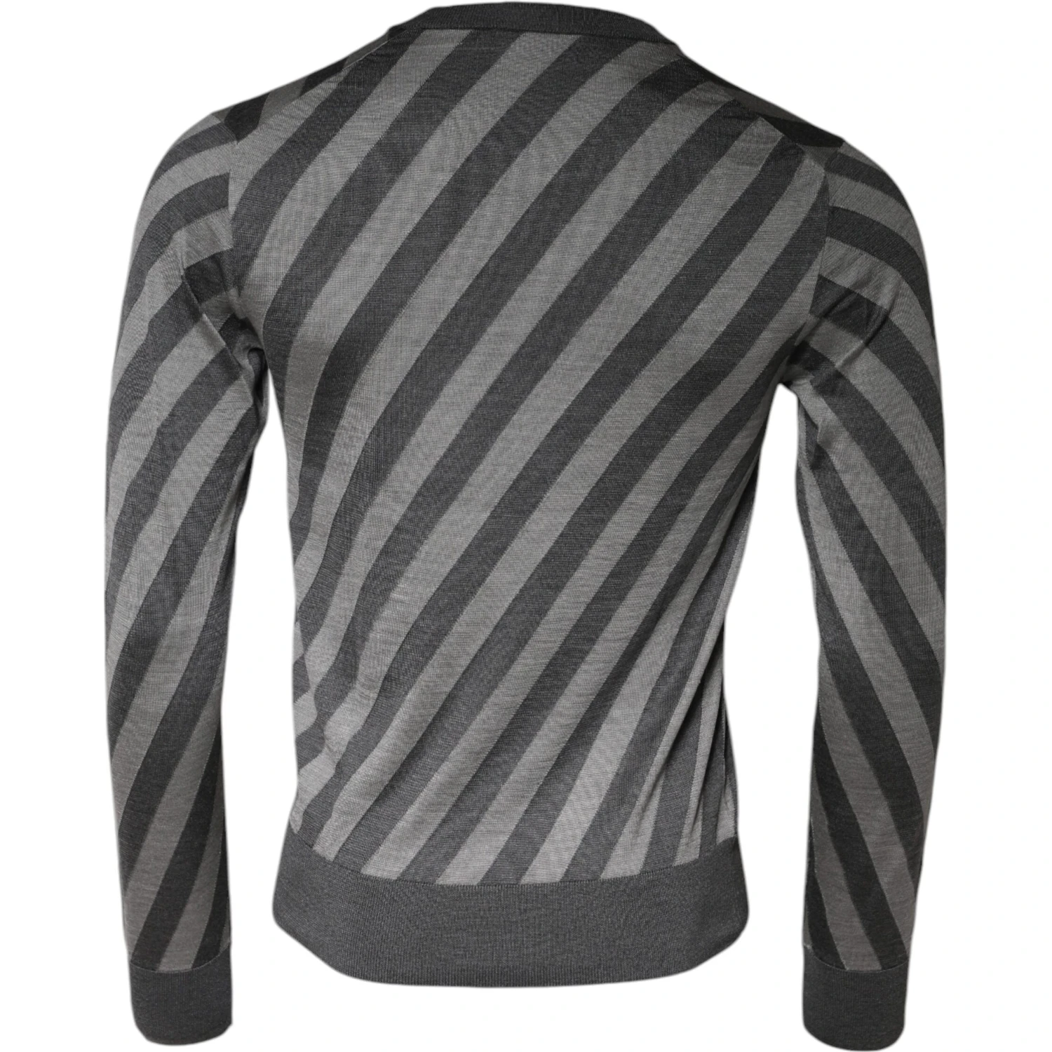 Gray Stripes Long Sleeve Round Neck Pullover Sweater
