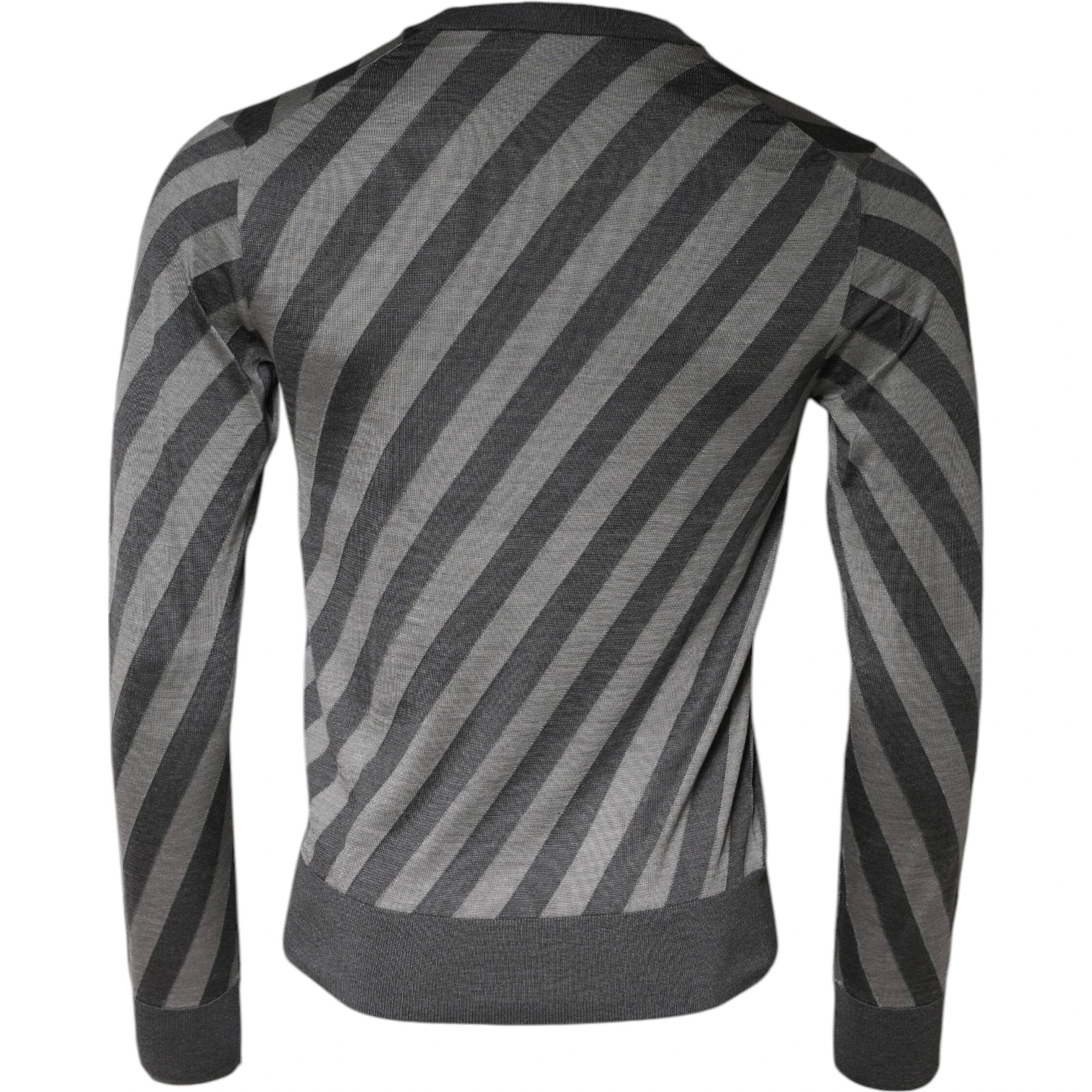 Gray Stripes Long Sleeve Round Neck Pullover Sweater