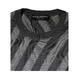 Gray Stripes Long Sleeve Round Neck Pullover Sweater