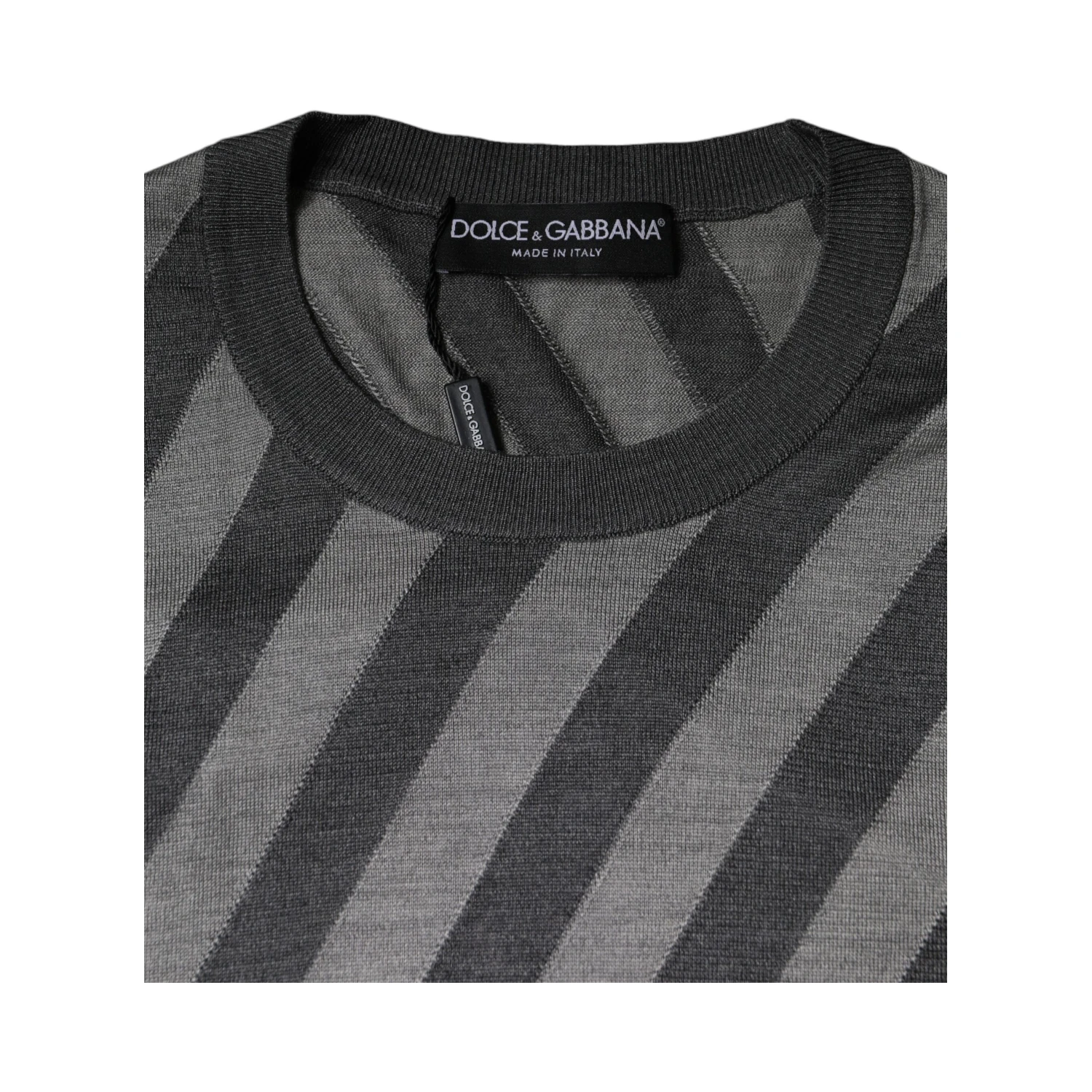 Gray Stripes Long Sleeve Round Neck Pullover Sweater