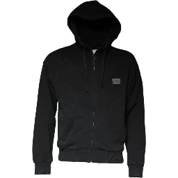 Black Logo Plaque Hooded Full Zip Sweater