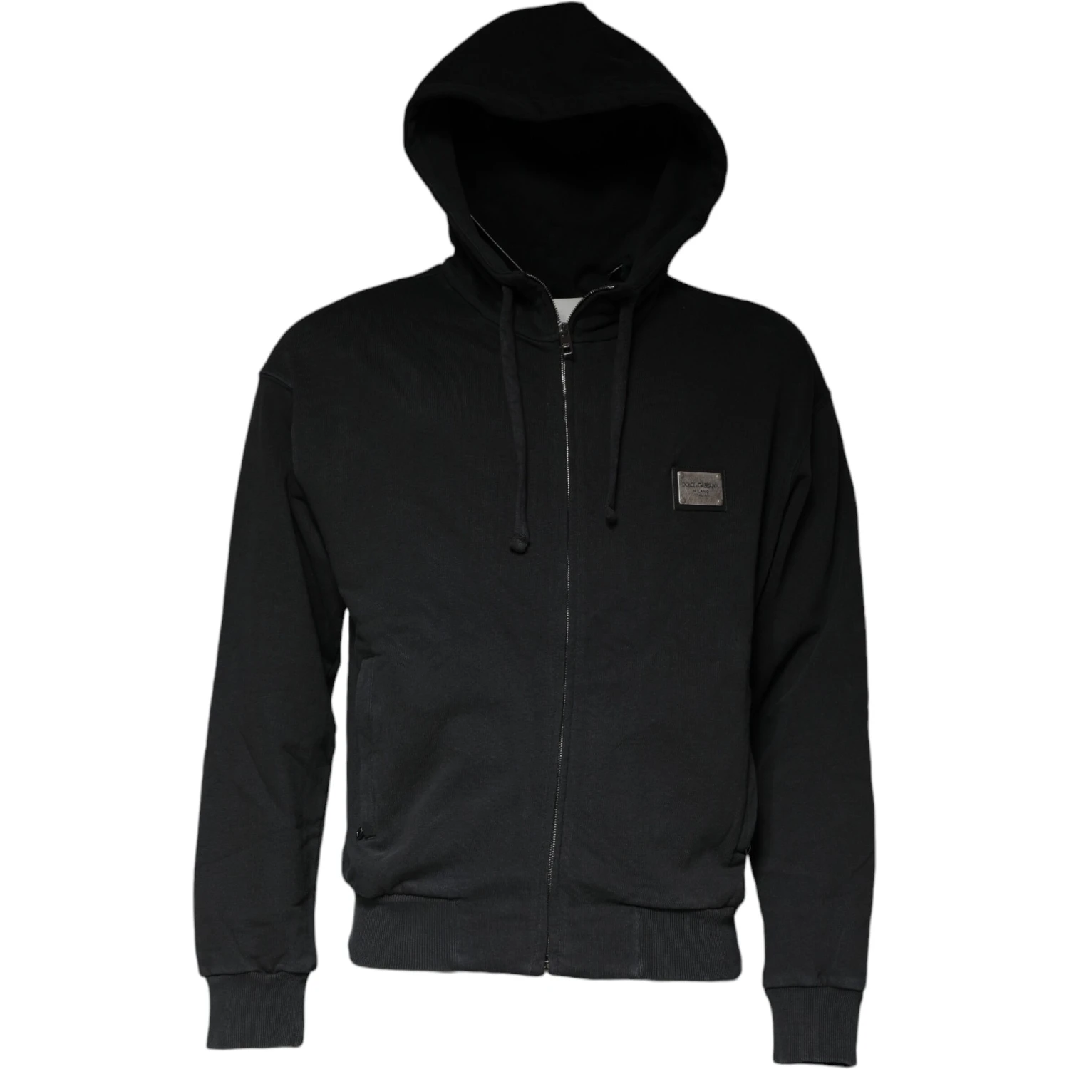 Black Logo Plaque Hooded Full Zip Sweater