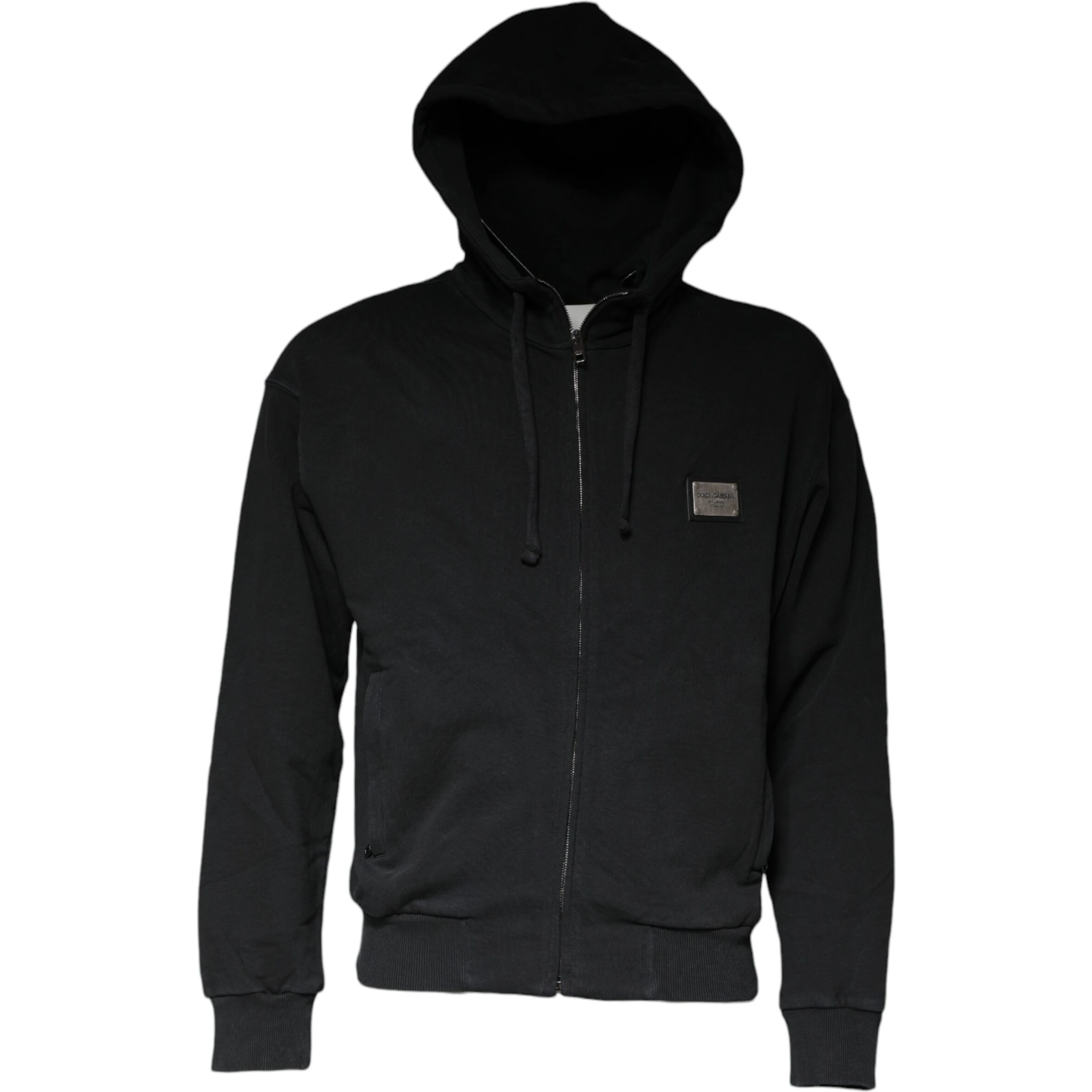Black Logo Plaque Hooded Full Zip Sweater