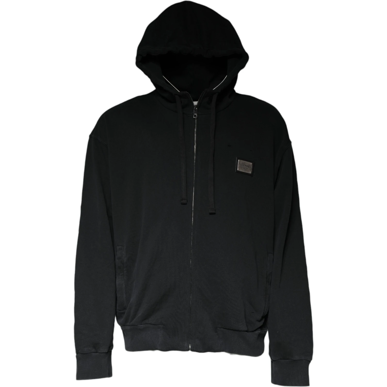 Black Logo Plaque Hooded Full Zip Sweater