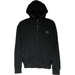 Black Logo Plaque Hooded Full Zip Sweater