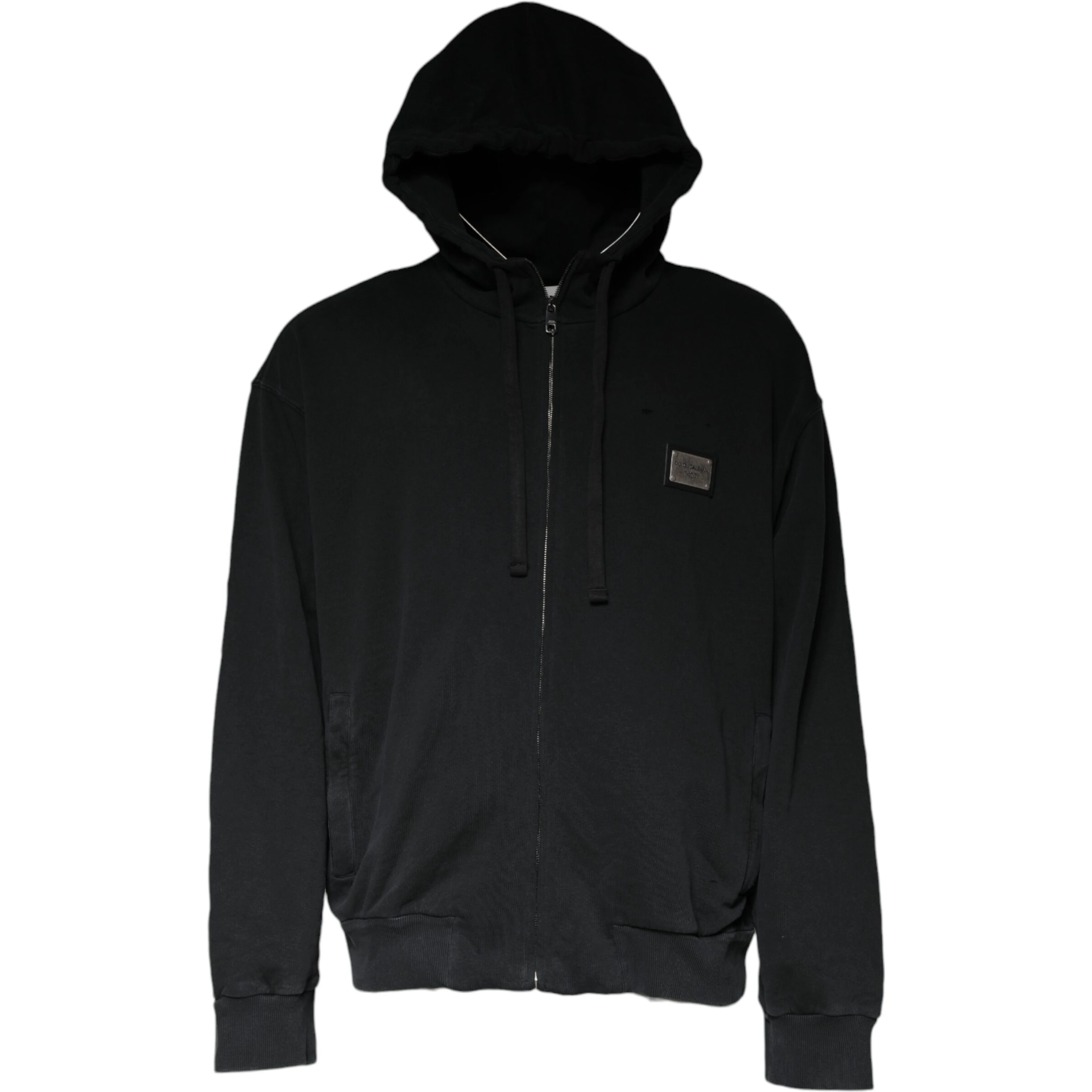 Black Logo Plaque Hooded Full Zip Sweater